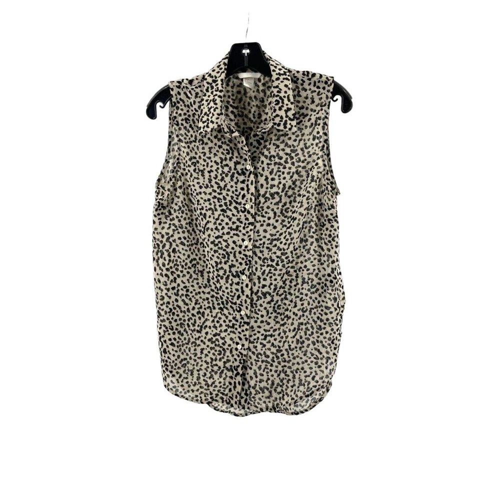 H & M Women's Sleeveless Collared Animal Print Button Front Shirt Top Size 4